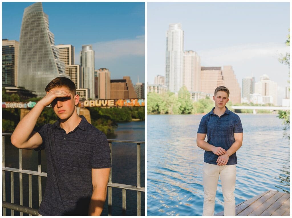 Austin Texas Senior Boy Photos Downtown Skyline by Lady Bird Lake