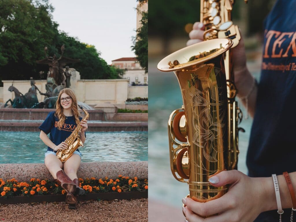 Austin Texas University of Texas saxophone senior photos by Keala Jarvis Photography