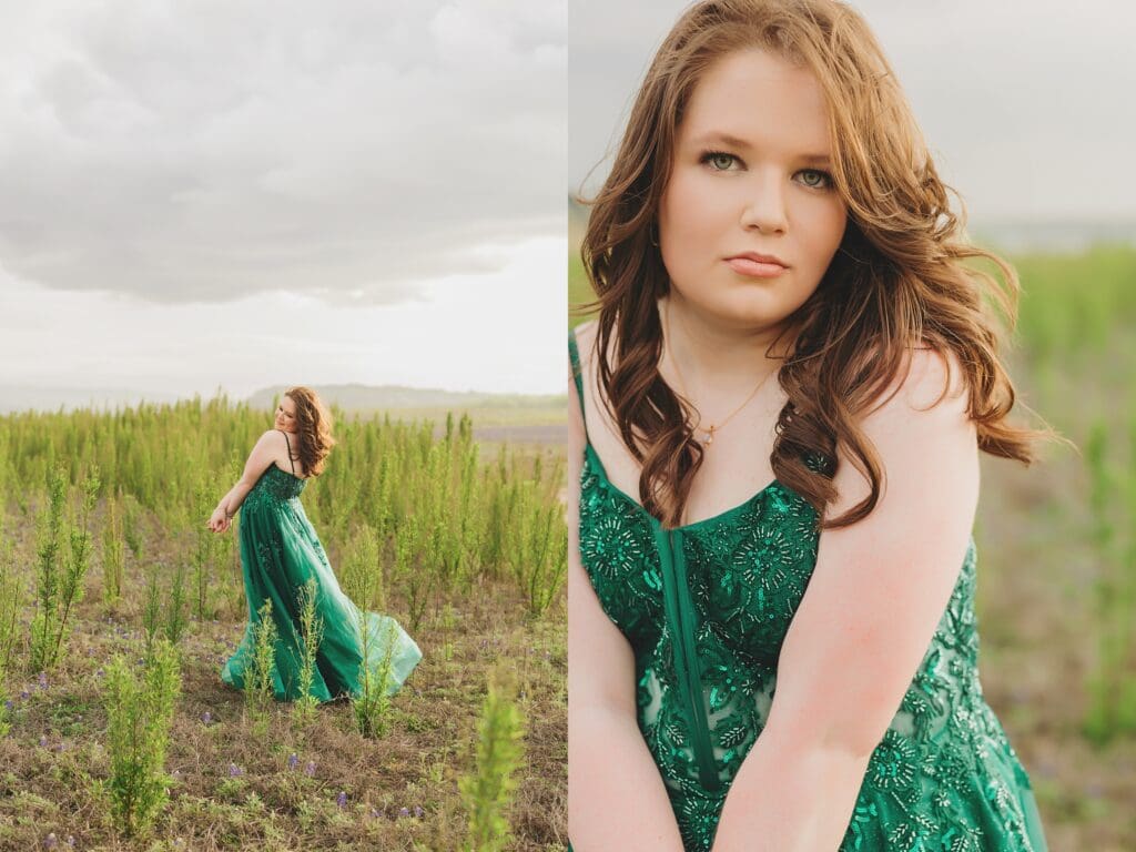Green Prom Dress Spring Senior Photos in Austin Texas by Keala Jarvis Photography
