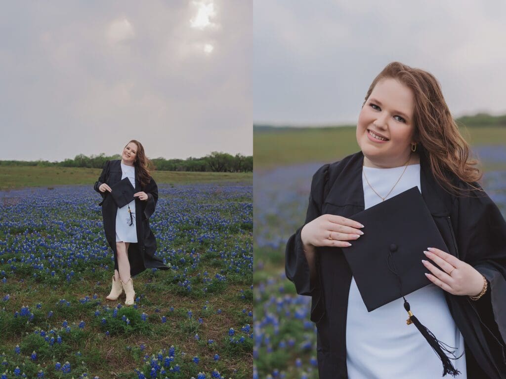Cap & Gown Jamie Bowie Spring Bluebonnet Season High School Senior Photos in Austin Texas by Keala Jarvis Photography