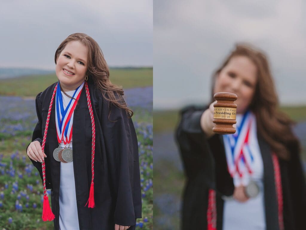 Cap & Gown Jamie Bowie Spring Bluebonnet Season High School Senior Photos in Austin Texas by Keala Jarvis Photography