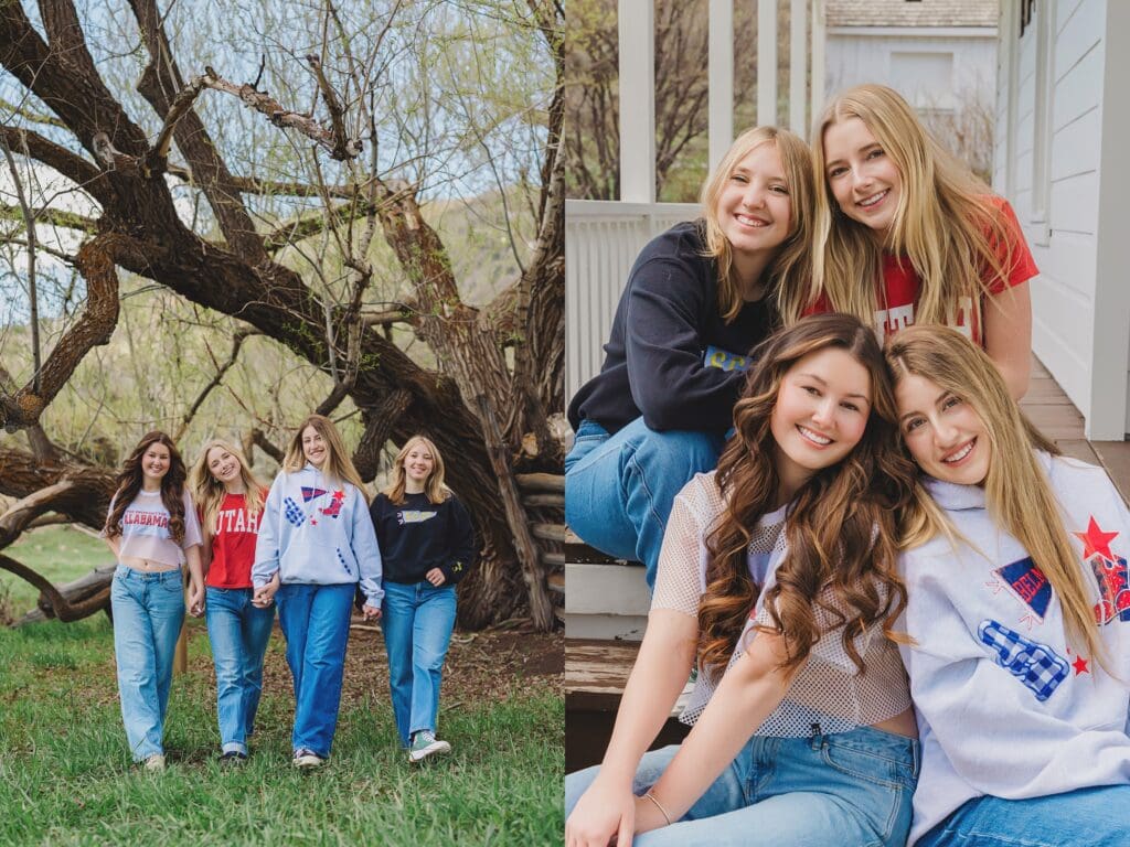 College Gear Announcement photo with friends by Austin Texas Senior Photography Keala Jarvis