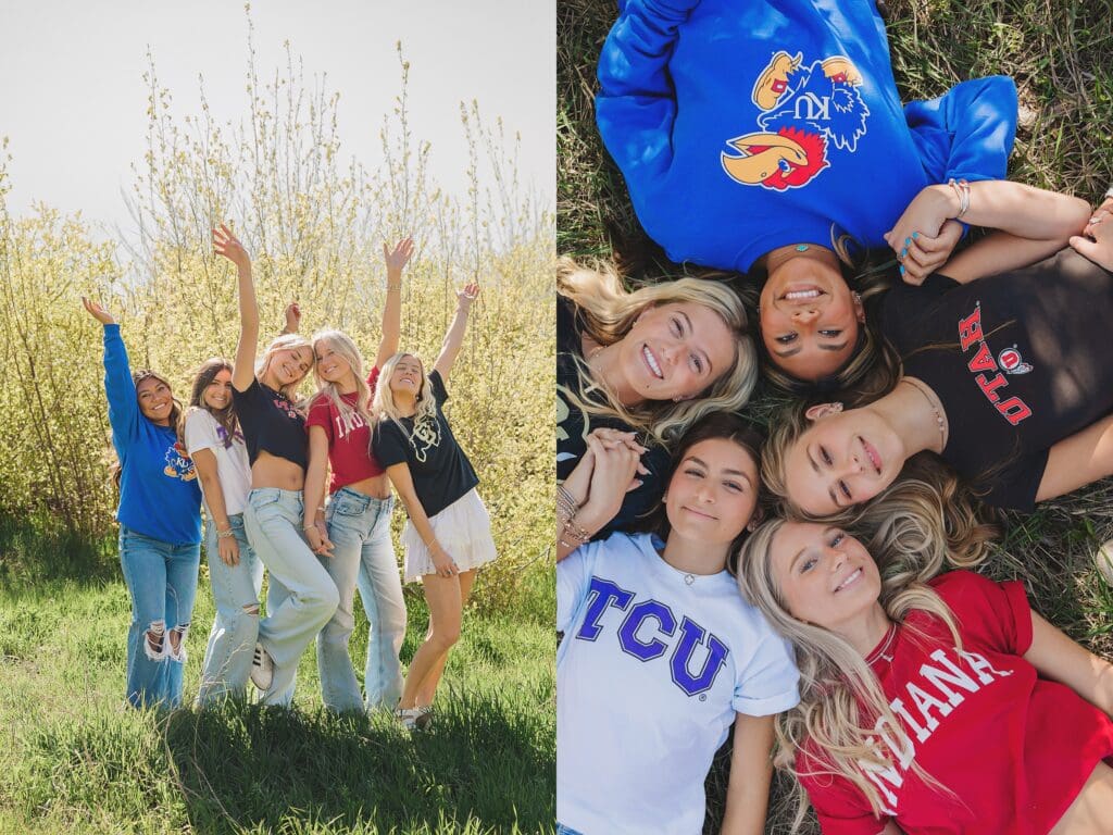 College Gear Announcement photo with friends by Austin Texas Senior Photography Keala Jarvis