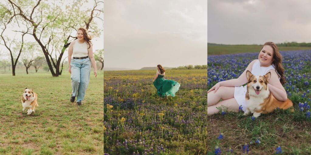 Austin Muleshoe Bend Texas James Bowie High School Senior Photos with Corgi Dog in Bluebonnets by Keala Jarvis