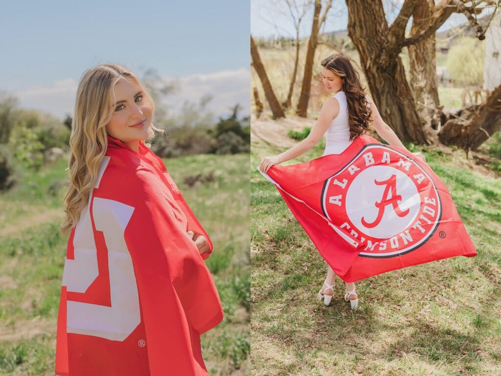 College University Stadium Flag Senior Photos in Austin Texas by Keala Jarvis Photography