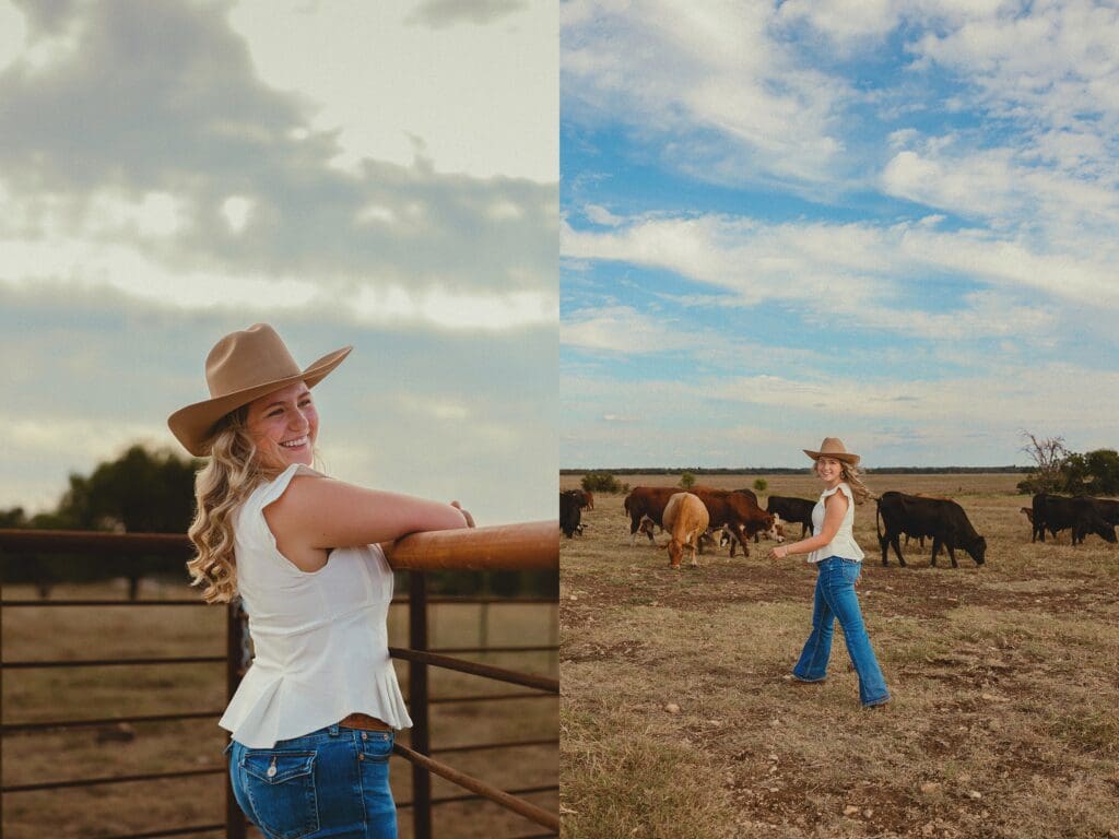 Austin senior photographer capturing senior rep team at a cattle ranch
